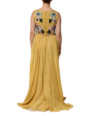 Dolce & Gabbana Yellow Silk Floral Embroidered Maxi Dress - IT46|XL - Dresses