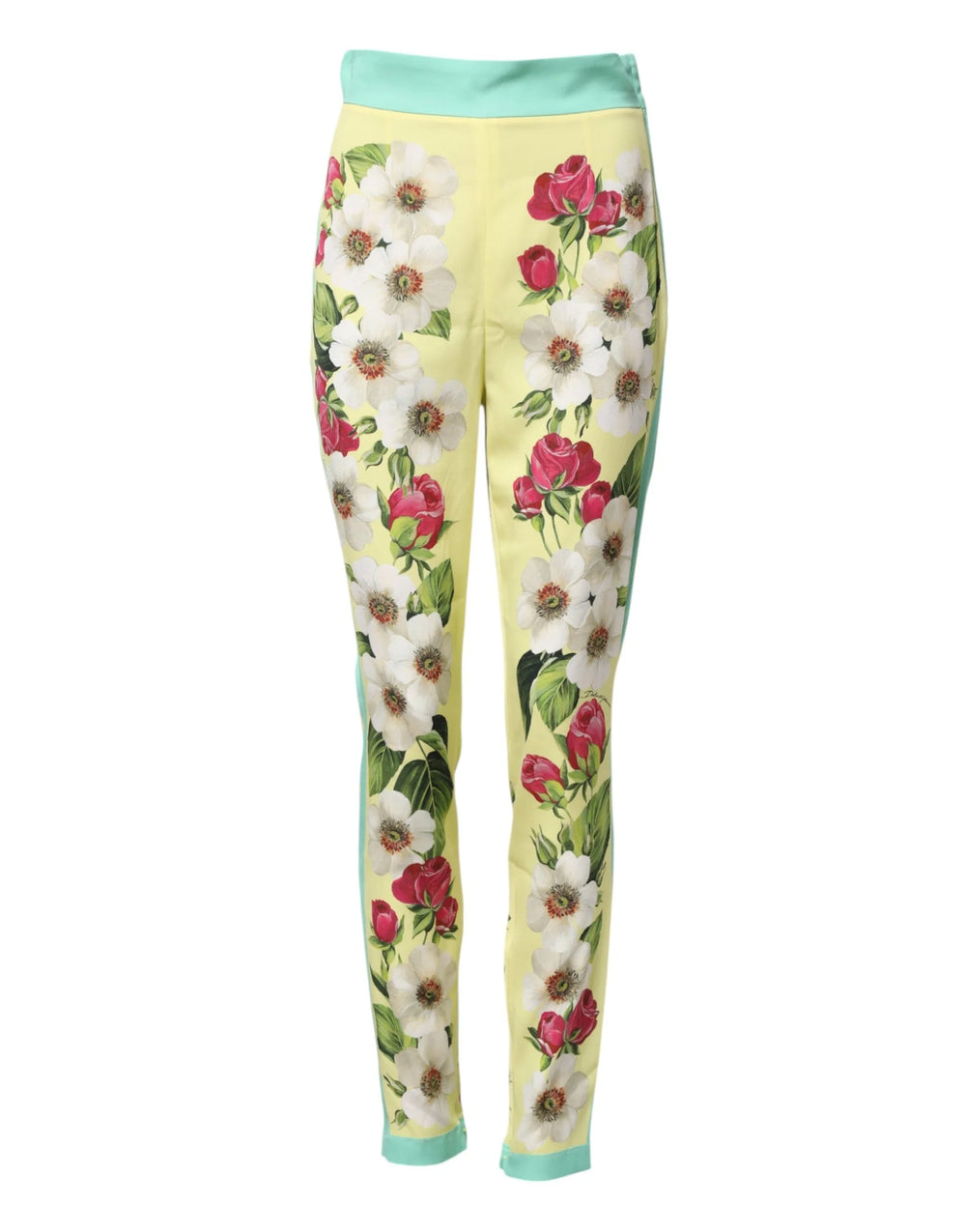 Dolce & Gabbana Yellow Silk Floral Leggings Pants - IT40|S - Leggings