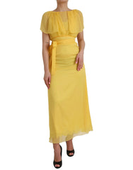 Dolce & Gabbana Yellow Silk Sheath Belted Long Maxi Dress - IT40|S - Dresses
