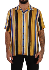 Dolce & Gabbana Yellow Striped Short Sleeve Silk Shirt - IT40 | M - Shirts