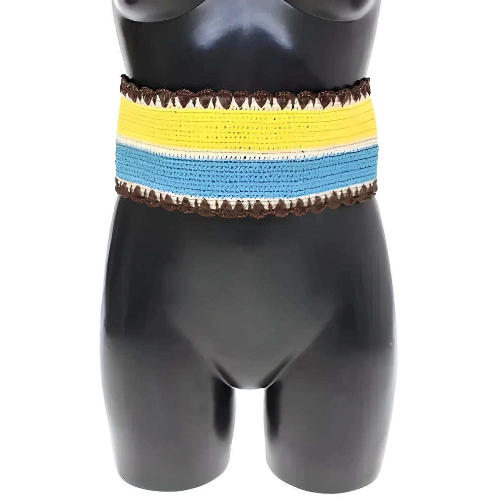Dolce & Gabbana Yellow Striped Wide Waist Raffia Belt - 65 cm / 26 Inches - Belts