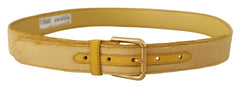 Dolce & Gabbana Yellow Velvet Gold Metal Logo Engraved Buckle Belt - 85 cm / 34 Inches - Belts