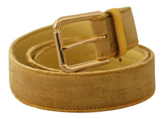Dolce & Gabbana Yellow Velvet Gold Metal Logo Engraved Buckle Belt - 85 cm / 34 Inches - Belts