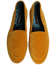 Dolce & Gabbana Yellow Velvet Slip On Men Dress Loafers Shoes - EU44/US11