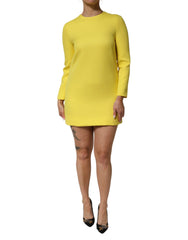 Dolce & Gabbana Yellow Viscose Acetate Mini Long Sleeve Dress - IT40|S - Dresses