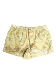Dolce & Gabbana Yellow World Map Polyester Elastic Waistband Swimwear - IT4 | S - Swim Boxers