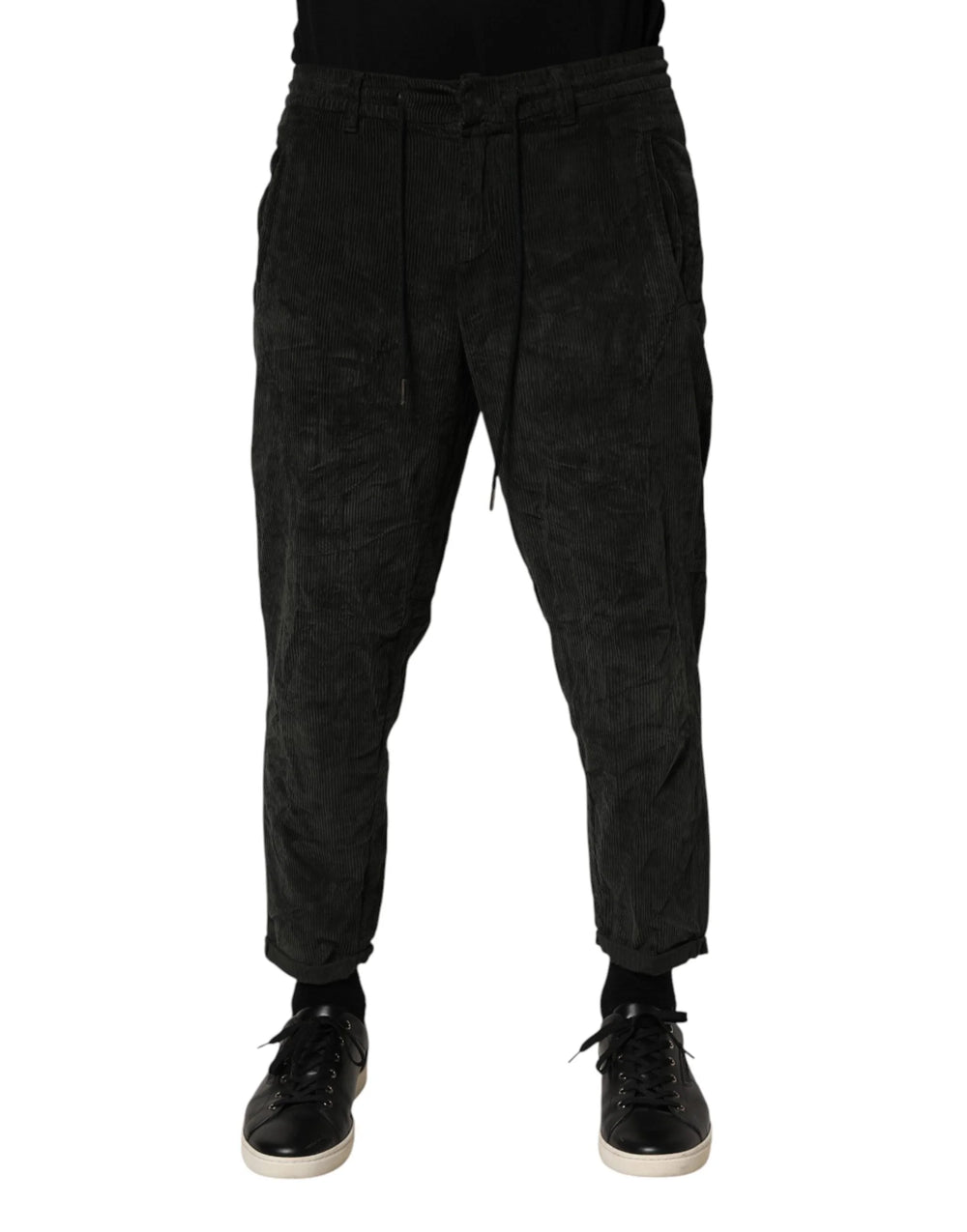 Dondup Black Mid Waist Cropped Corduroy Men Trouser Pants - W38 - Trousers