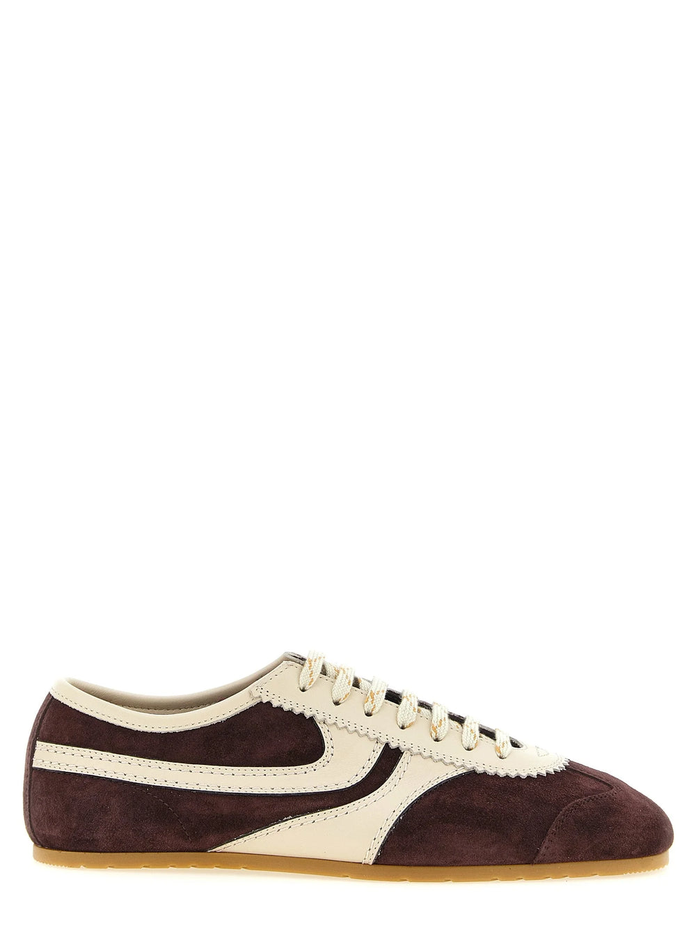 Dries Van Noten bordeaux låga sneakers i kalvskinn
