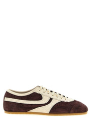 Dries Van Noten bordeaux låga sneakers i kalvskinn