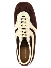 Dries Van Noten Bordeaux Kalvskinn Låga Sneakers