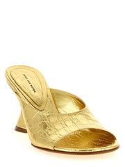 Dries Van Noten Gold Calfskin Wedge Sandals - EU37/US7