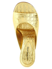 Dries Van Noten Gold Calfskin Wedge Sandals - EU37/US7
