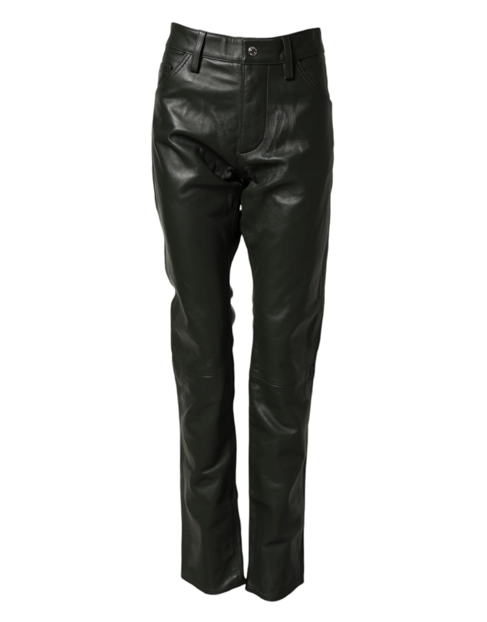 Dsquared² Black Full Grain Leather Mid Waist Trouser Pants - IT48 | M