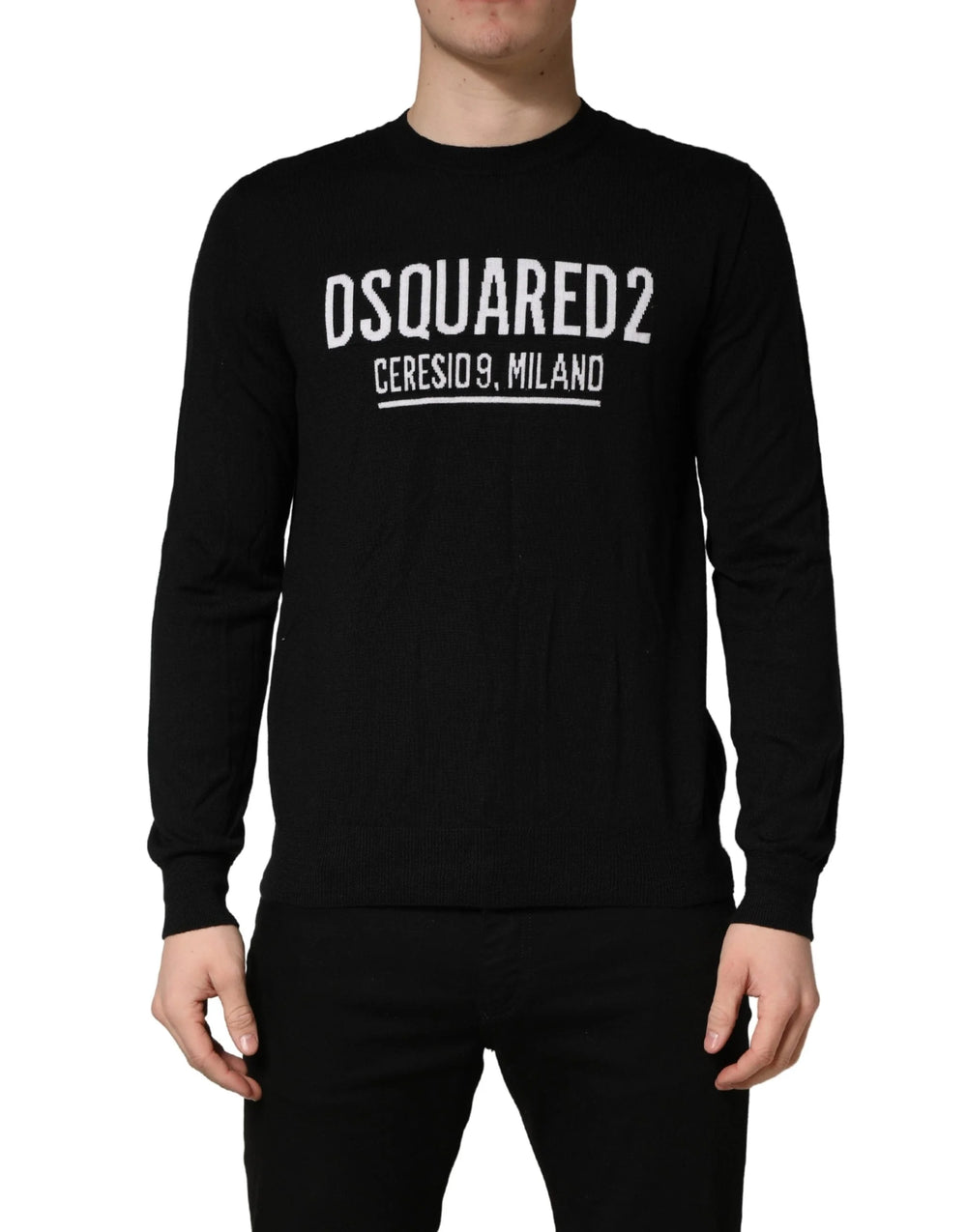 Dsquared² Czarny sweter z logo męski z dzianiny, dekolt okrągły - IT48 | M