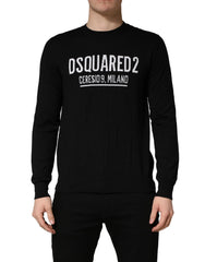 Dsquared² Czarny sweter z logo męski z dzianiny, dekolt okrągły - IT48 | M