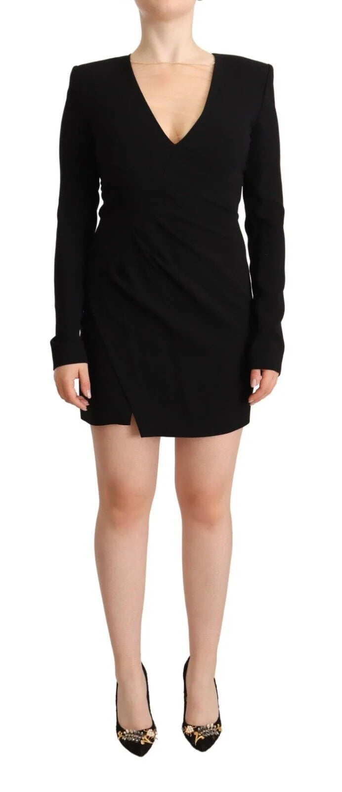 Dsquared² Black Long Sleeves Deep V-neck Mini Sheath Dress - IT40|S - Dresses