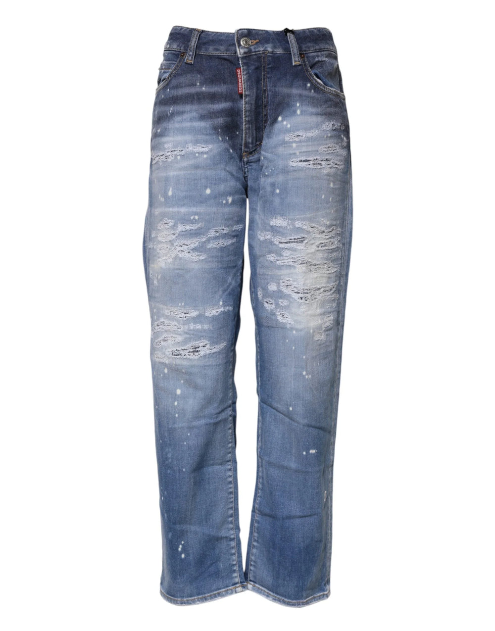 Dsquared² Blue Tattered Cotton Mid Waist Straight Denim Jeans - IT38 | XS - Jeans