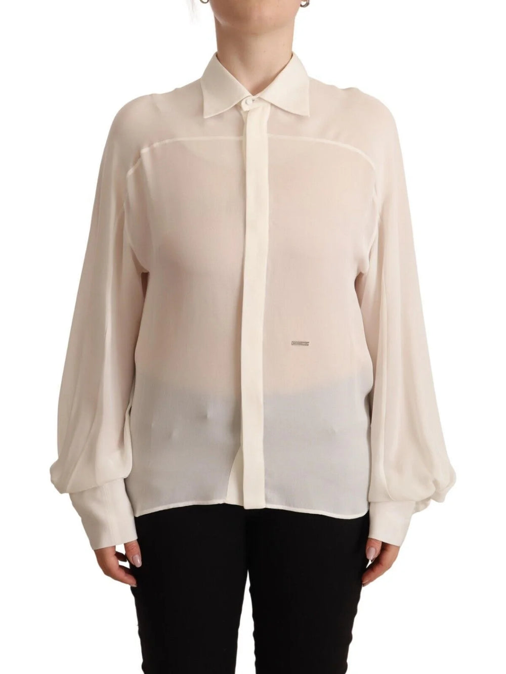 Dsquared² Off White Silk Long Sleeves Collared Blouse Top - IT42|M - Blouses