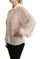 Dsquared² Off White Silk Long Sleeves Collared Blouse Top - IT42|M - Blouses