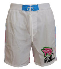Dsquared² White Pink Logo Print Men Beachwear Shorts Swimwear - IT48 | M - Boardshorts