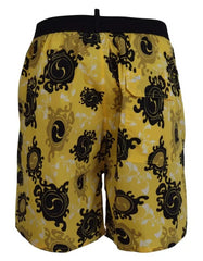 Dsquared² Yellow Black Printed Nylon Beachwear Shorts Swimwear - IT48 | M - Boardshorts