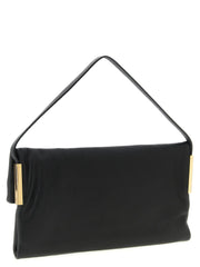 Side profile of the Elisabetta Franchi leather handbag showing the slim gusset design and polished metal accents.