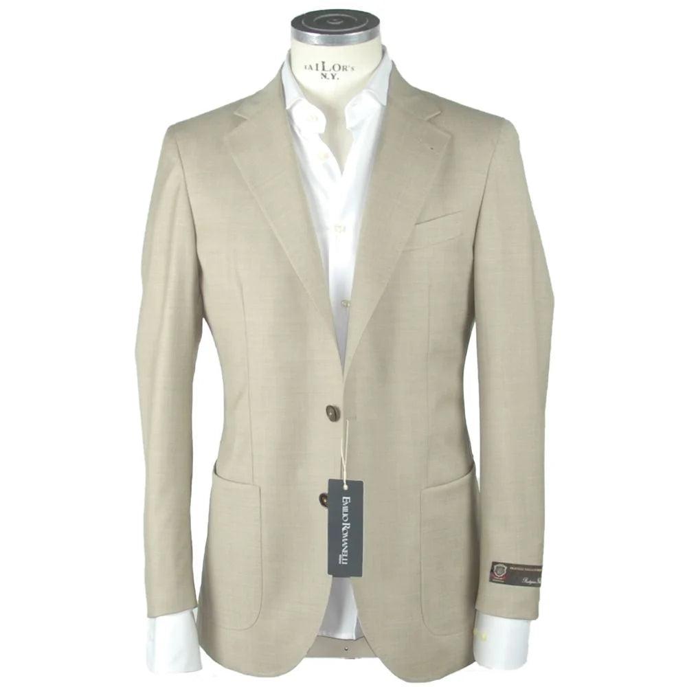 Emilio Romanelli Beige Wool Men’s Blazer - Sport Jackets