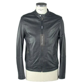 Emilio Romanelli Blue Leather Men’s Jacket - IT58 | 3XL - Bomber Jackets