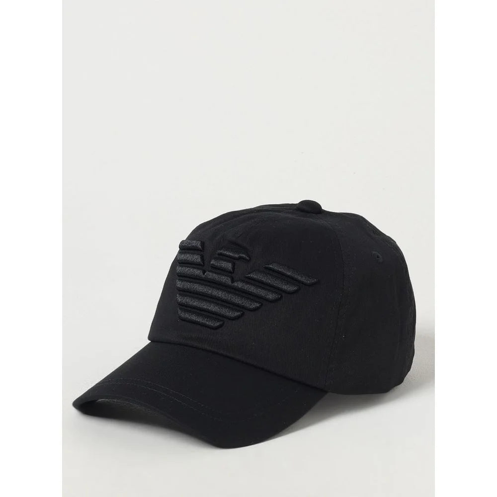 Emporio Armani Black Cotton Cap (Baseball Hat) - UNI - Baseball Caps