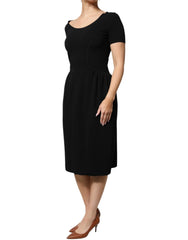 Emporio Armani Black Viscose Short Sleeves Sheath Midi Dress - IT42|M - Dresses