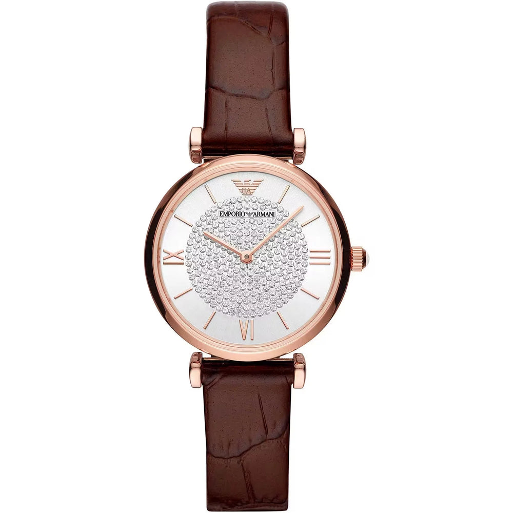 Emporio Armani Elegant Bordeaux Leather Watch for Women - Watches