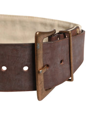 Ermanno Scervino Beige Brown Leather Canvas Metal Buckle Belt - 60 cm / 24 Inches