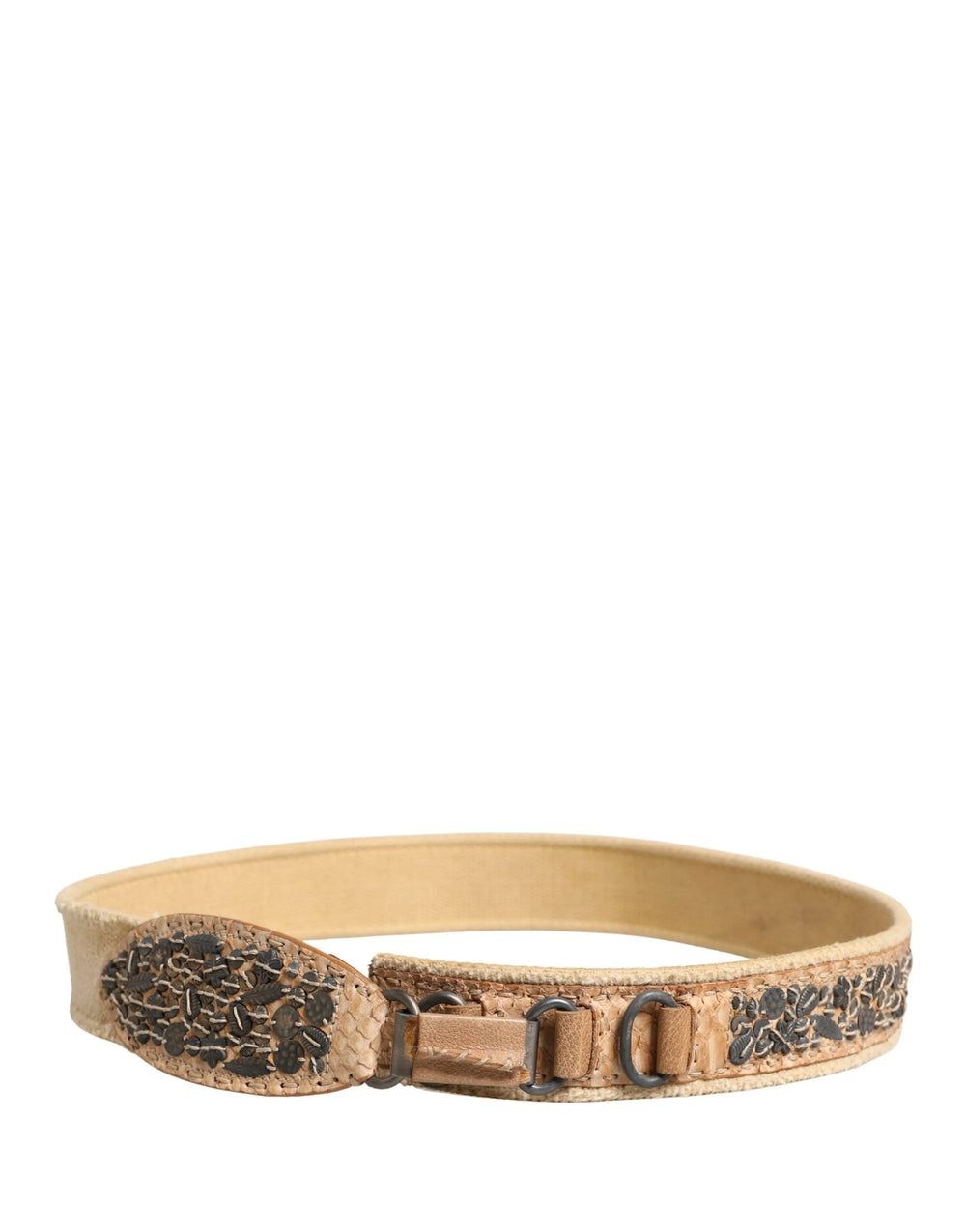 Ermanno Scervino Beige Canvas Embellished Metal Buckle Belt - 85 cm / 34 Inches