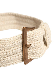 Ermanno Scervino Beige Woven Vintage Metal Buckle Waist Belt - 100 cm / 40 Inches