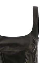 Ermanno Scervino Black Lamb Leather Tank Tops - IT44