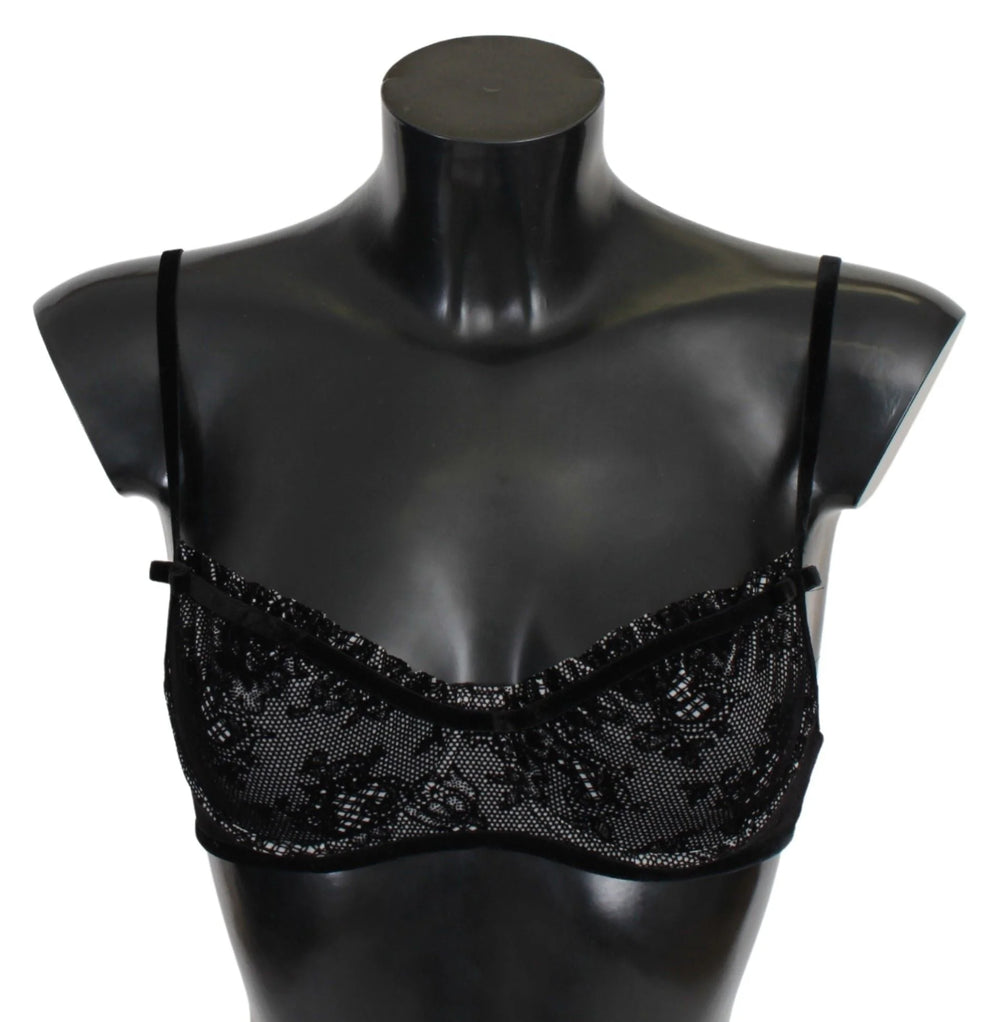 Ermanno Scervino Black Mesh Balconcino Bra Nylon Underwear - IT2 | S - Bras