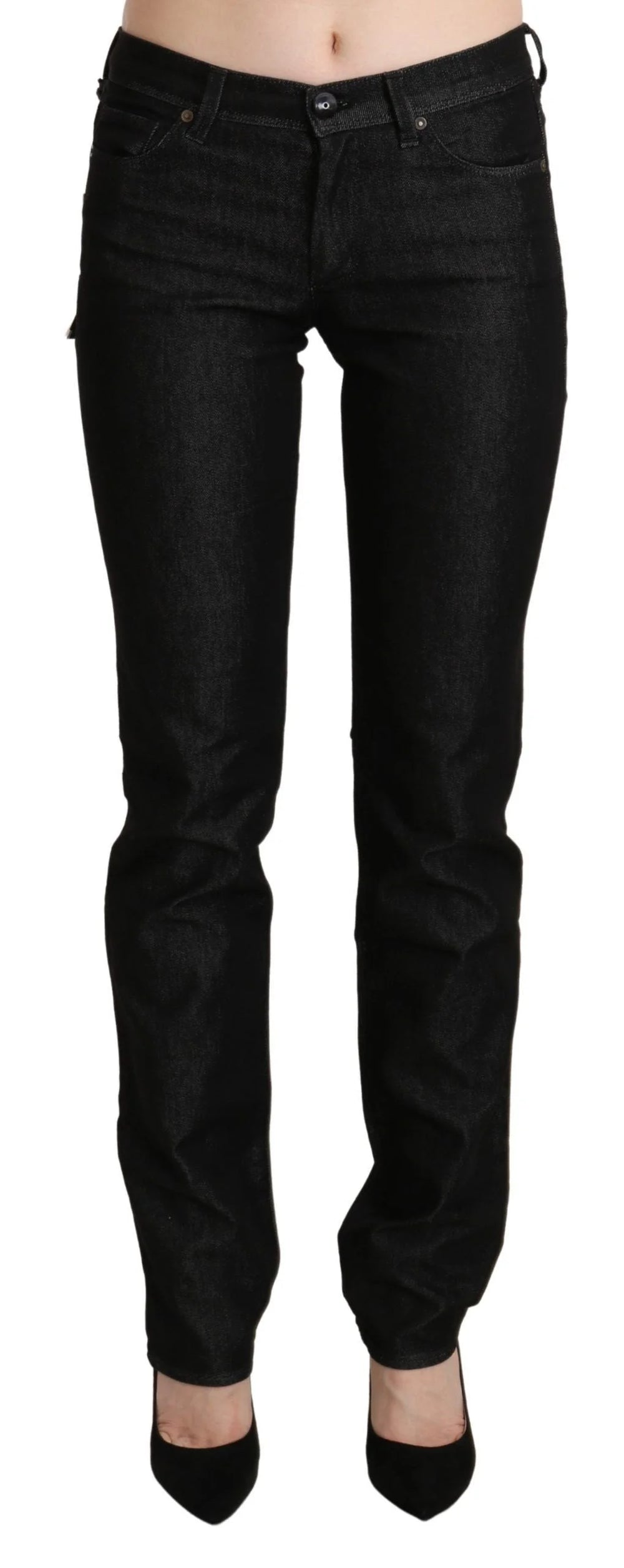 Ermanno Scervino Black Mid Waist Skinny Slim Denim Trouser - W28 - Jeans