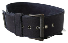 Ermanno Scervino Black Navy Blue Wide Square Rustic Buckle Belt - 70 cm / 28 Inches - Belts