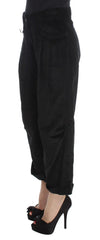 Ermanno Scervino Black Velvet Cotton Capri Bootcut Pants - IT40|S - Jeans