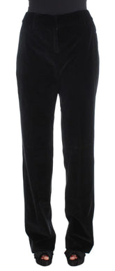 Ermanno Scervino Black Velvet Cotton Straight Legs Pants - IT42|M - Trousers