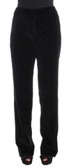 Ermanno Scervino Black Velvet Cotton Straight Legs Pants - IT42|M - Trousers