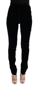 Ermanno Scervino Black Velvet Slim Fit Pants - Trousers
