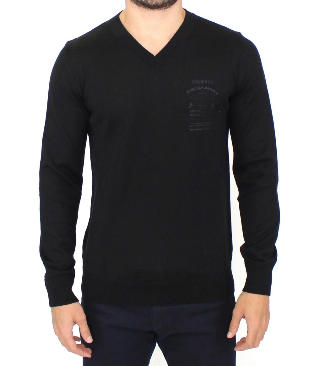 Ermanno Scervino Black Wool Blend V-neck Pullover Sweater - IT48 | M - Sweaters