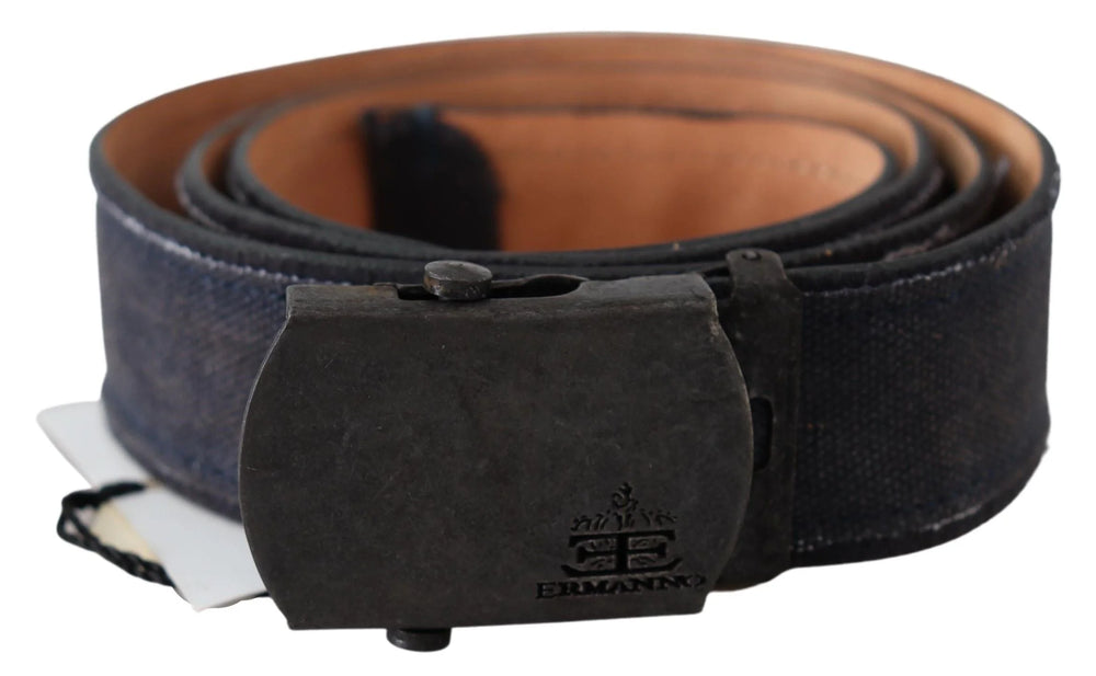 Ermanno Scervino Blue Leather Ratchet Buckle Belt - 85 cm / 34 Inches - Belts