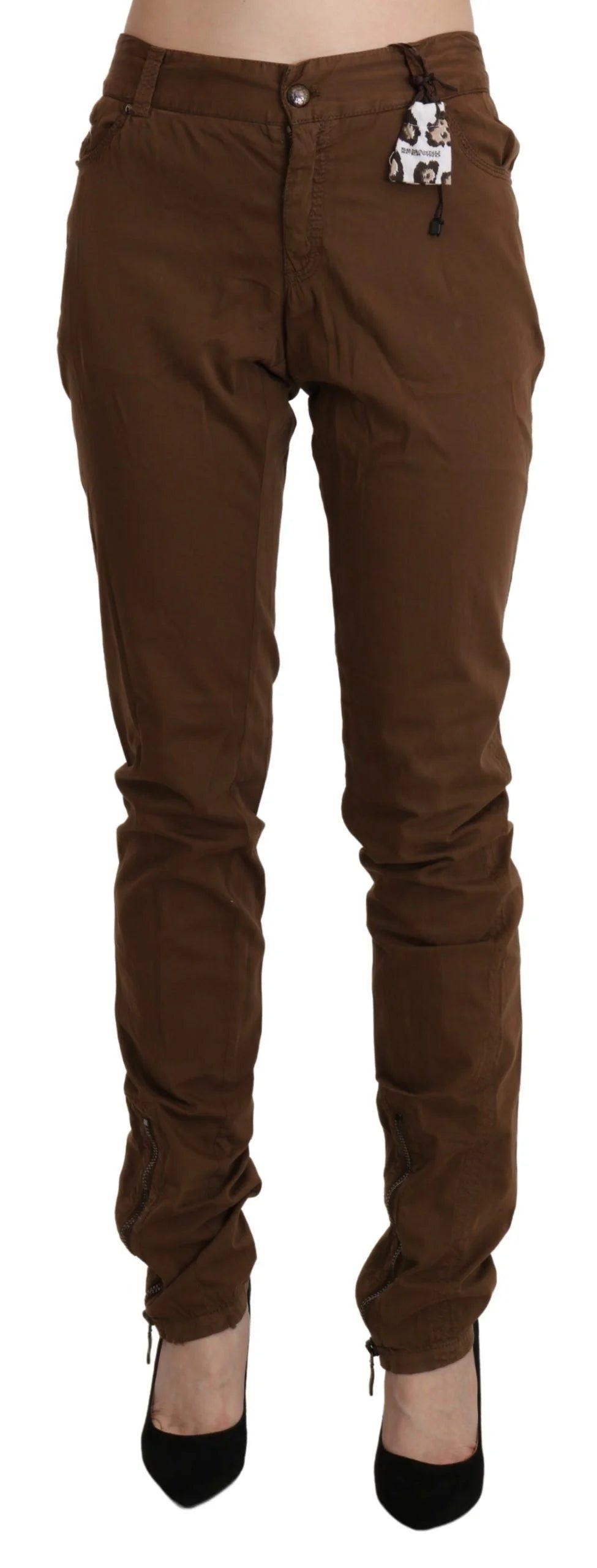 Ermanno Scervino Brown High Waist Skinny Trouser Cotton Pants - IT44|L - Trousers