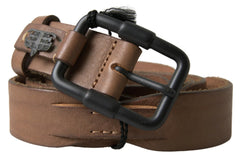 Ermanno Scervino Brown Leather Metal Buckle Waist Men Belt - 95 cm / 38 Inches - Belts
