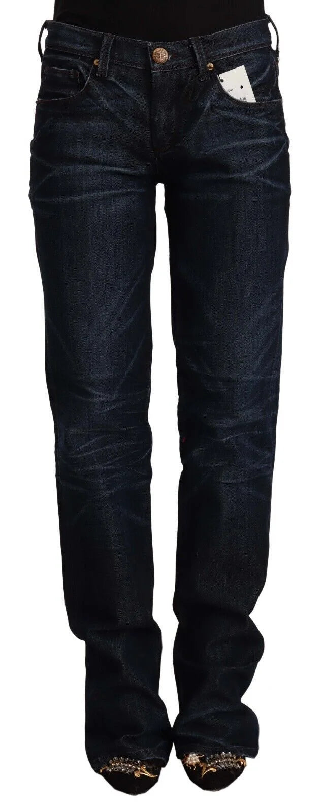 Ermanno Scervino Dark Blue Mid Waist Cotton Denim Straight Jeans - W26 | IT40 - Jeans