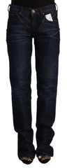Ermanno Scervino Dark Blue Mid Waist Cotton Denim Straight Jeans - W26 | IT40 - Jeans