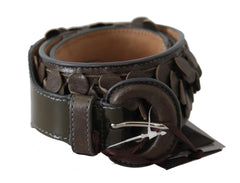 Ermanno Scervino Dark Brown Leather Round Buckle Waist Belt - 90 cm / 36 Inches - Belts