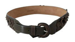 Ermanno Scervino Dark Brown Leather Round Buckle Waist Belt - 90 cm / 36 Inches - Belts